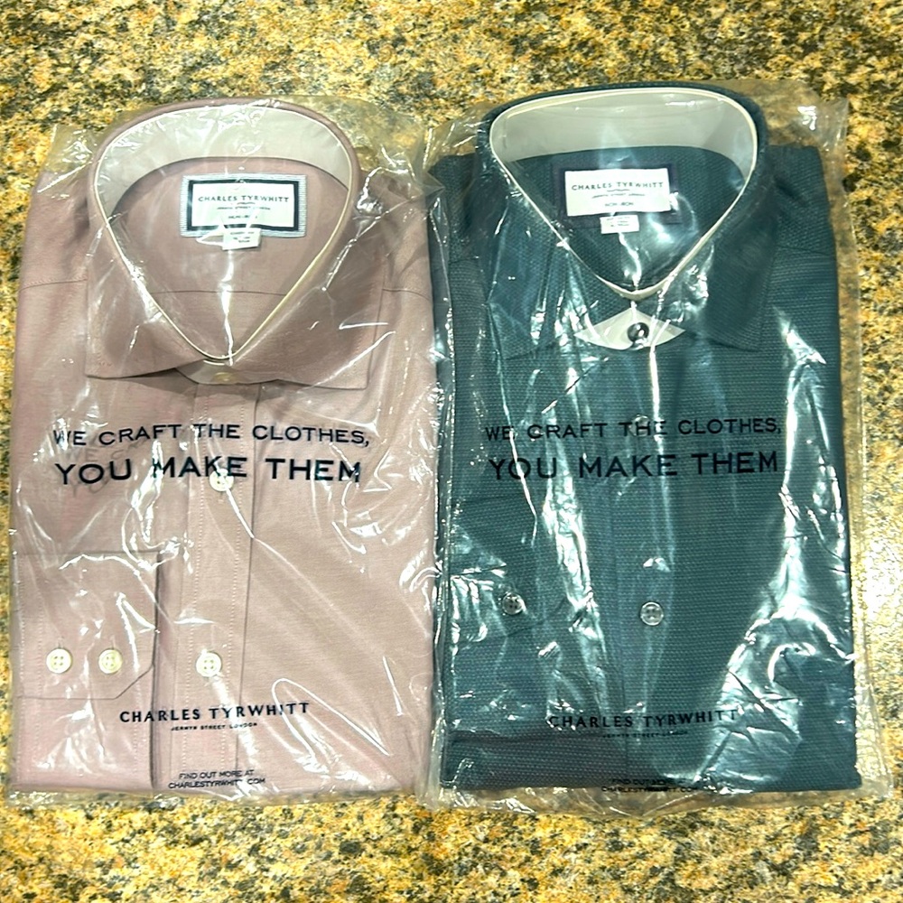 TWO Brand new in package men’s dress shirts. 16/35.